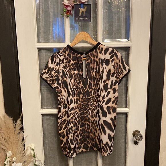 Mango Animal Print with Contrasting Black Trim Top - Picture 2 of 12